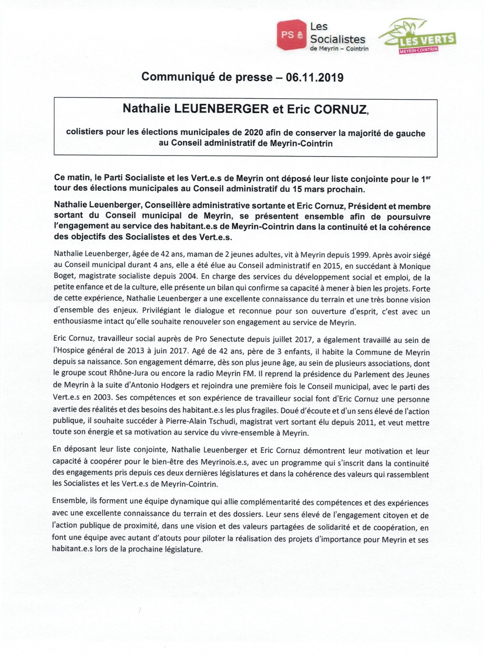 Liste « Les Socialistes & Les Verts de Meyrin Cointrin »